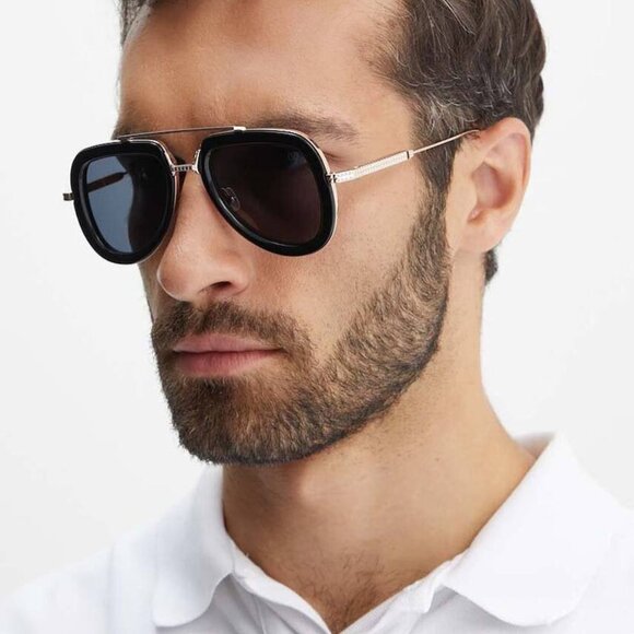 Valentino V-LSTORY VLS-129A Aviator Sunglasses - Shiny Black/Grey - Picture 3 of 9